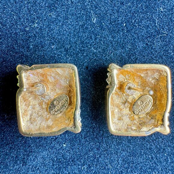 Vintage Givenchy Gold and Crystal Square Stud Earrings - Picture 4 of 9